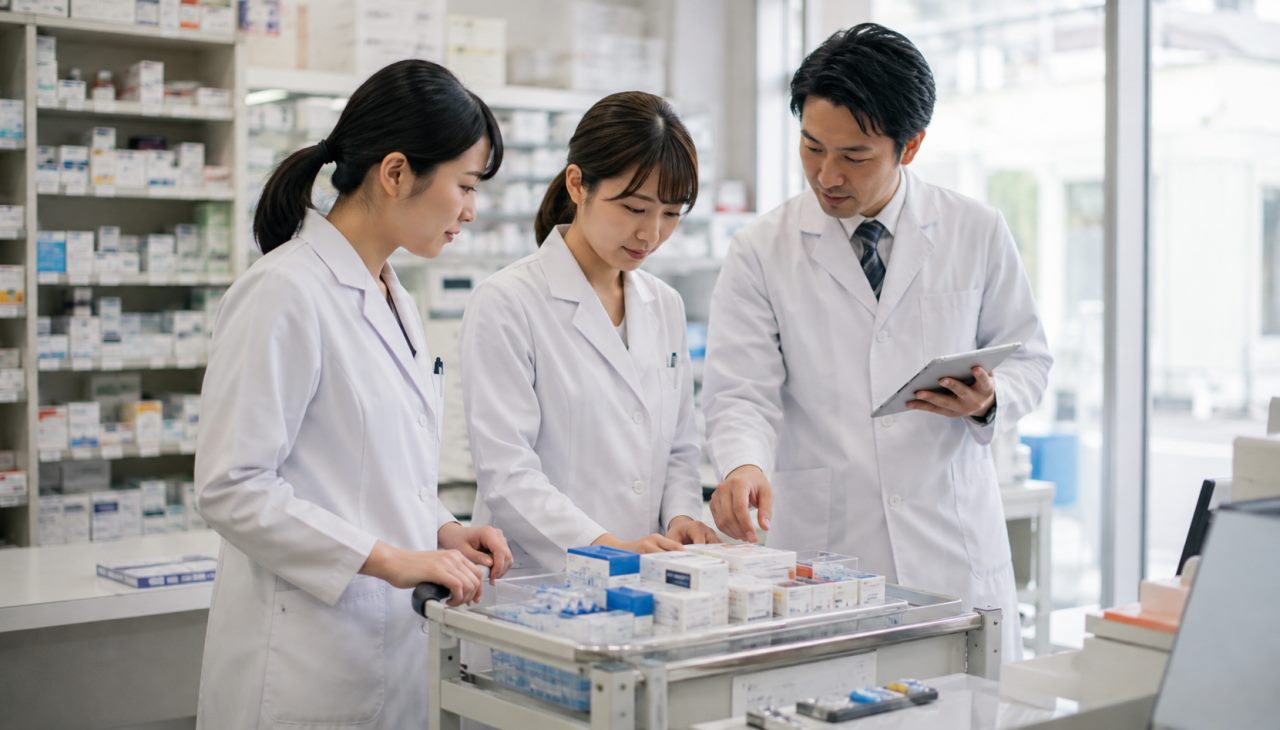 施設調剤を担当する薬剤師の業務量や分担を解説します。について確認する薬剤師のイメージ