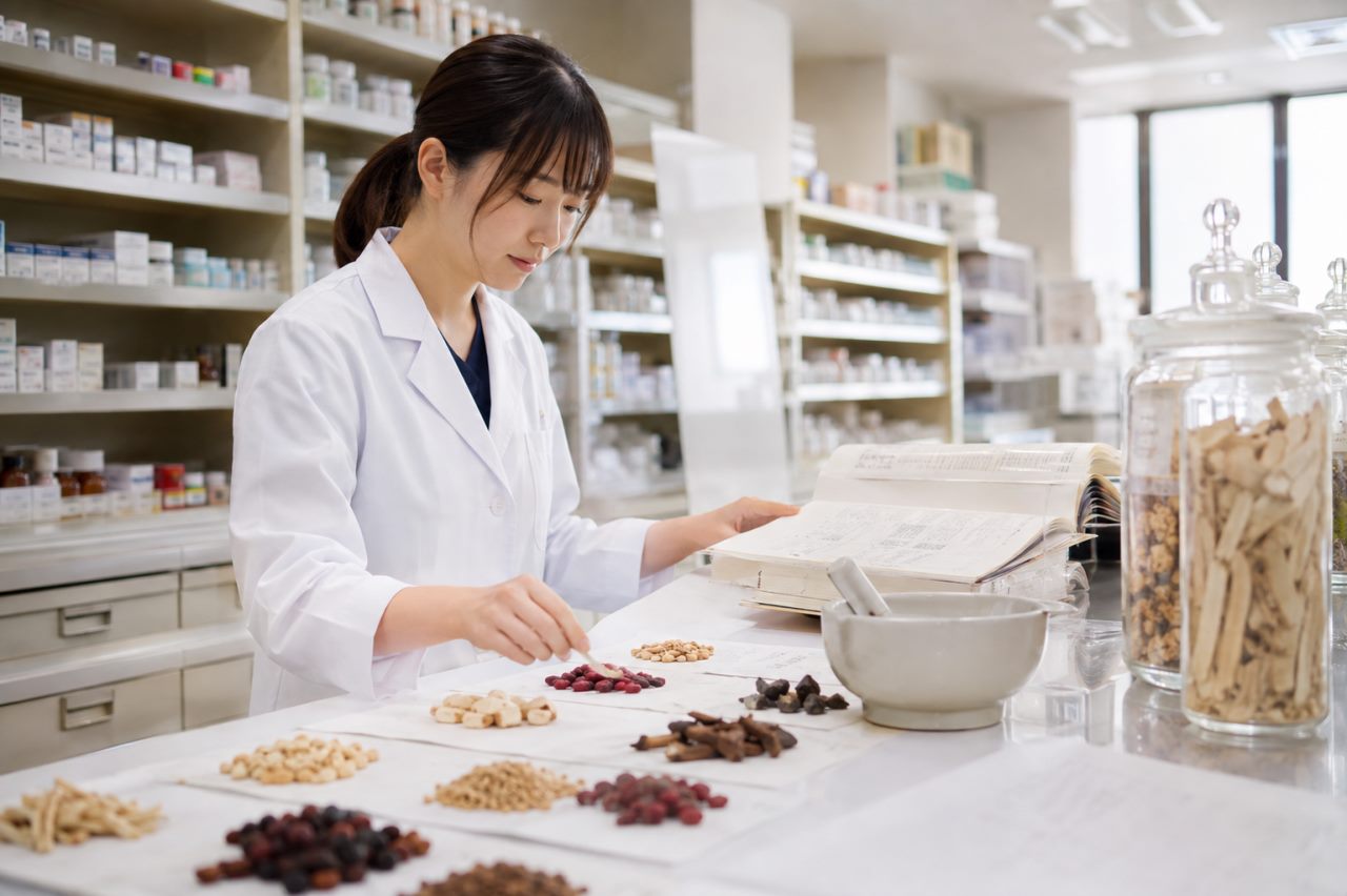 漢方処方を扱う薬局の業務と教育体制を解説します。について確認する薬剤師のイメージ