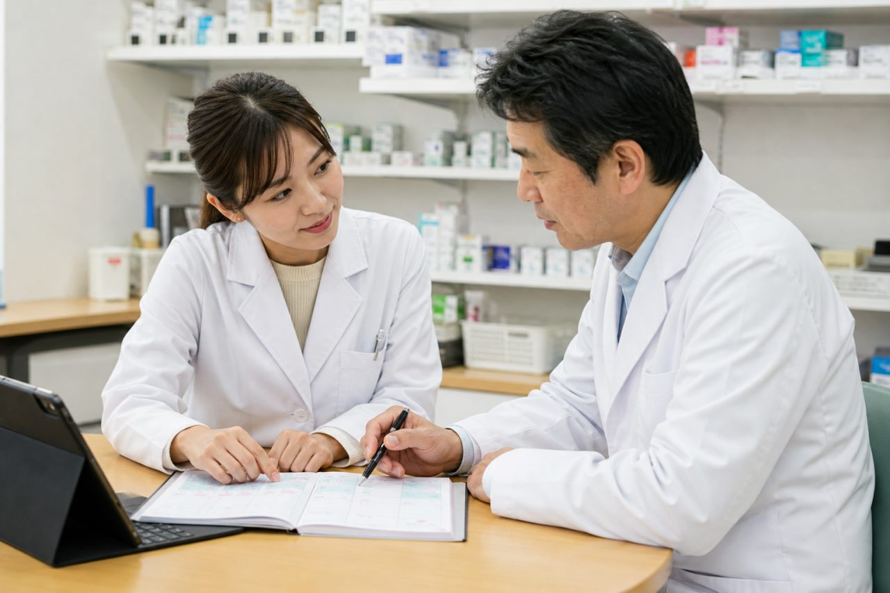 パートと社会保険について確認する薬剤師のイメージ