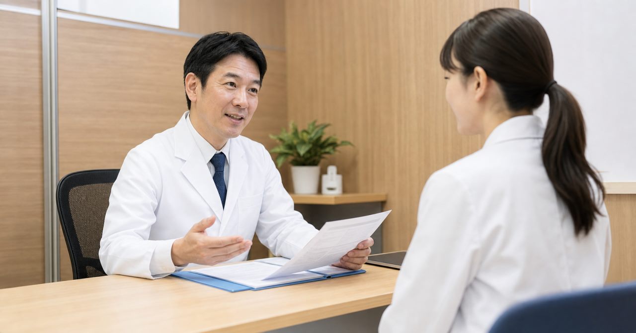 評価制度について確認する薬剤師のイメージ