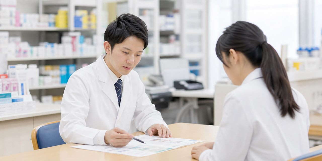 薬剤師の目標設定面談について評価基準、頻度、支援内容を解説します。について確認する薬剤師のイメージ