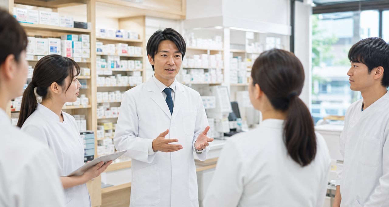 マネジメントについて確認する薬剤師のイメージ