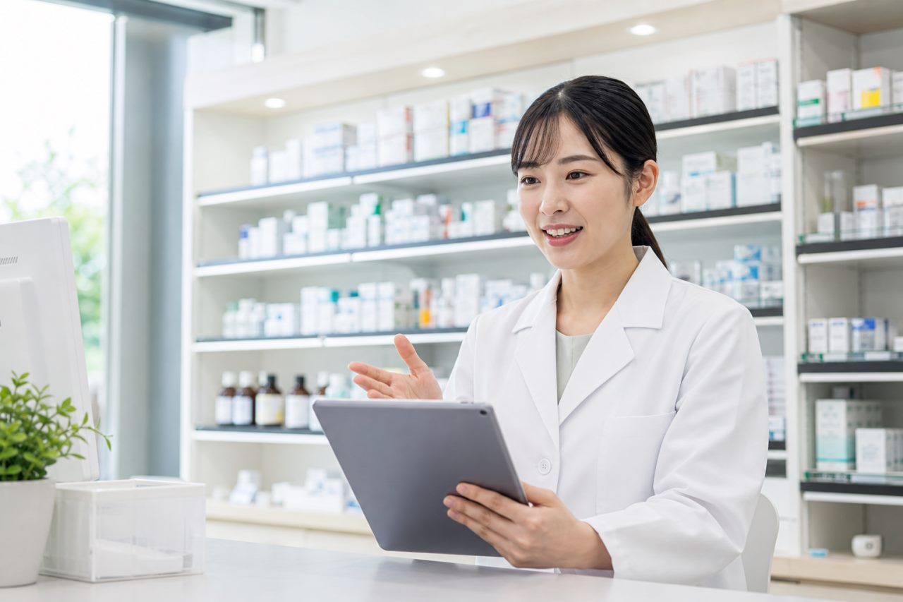 オンライン服薬指導について確認する薬剤師のイメージ