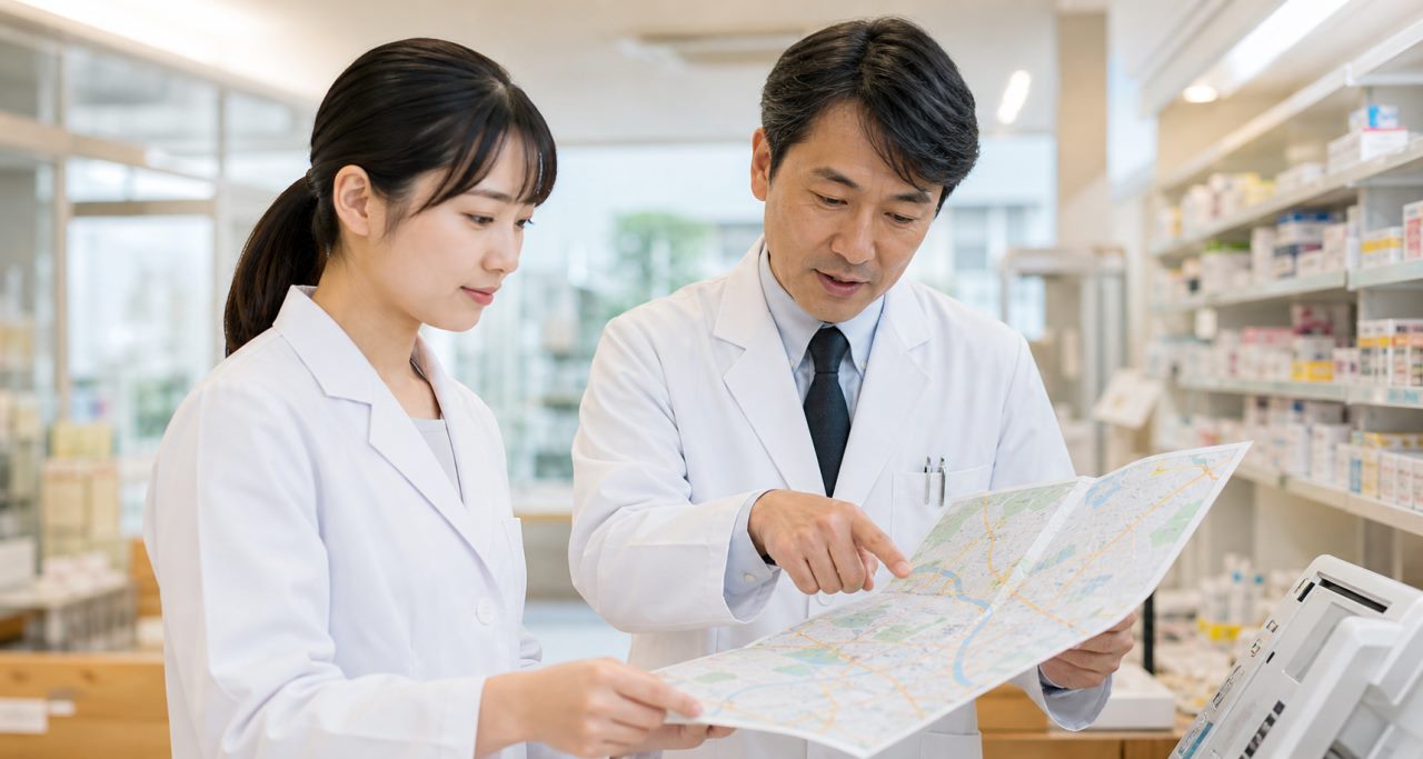 薬局の店舗異動について範囲、頻度、通知時期、配慮事項を解説します。について確認する薬剤師のイメージ