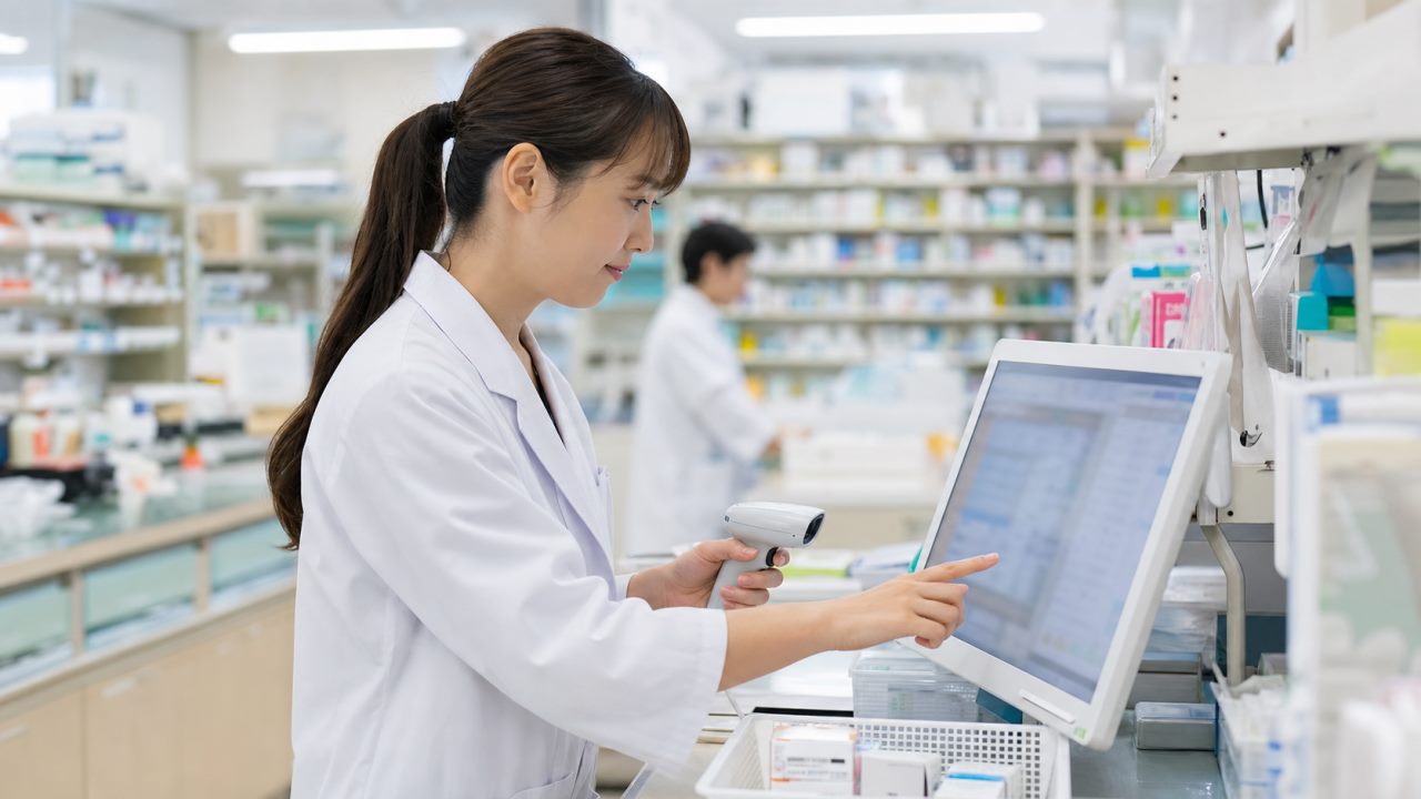 DX・業務効率について確認する薬剤師のイメージ