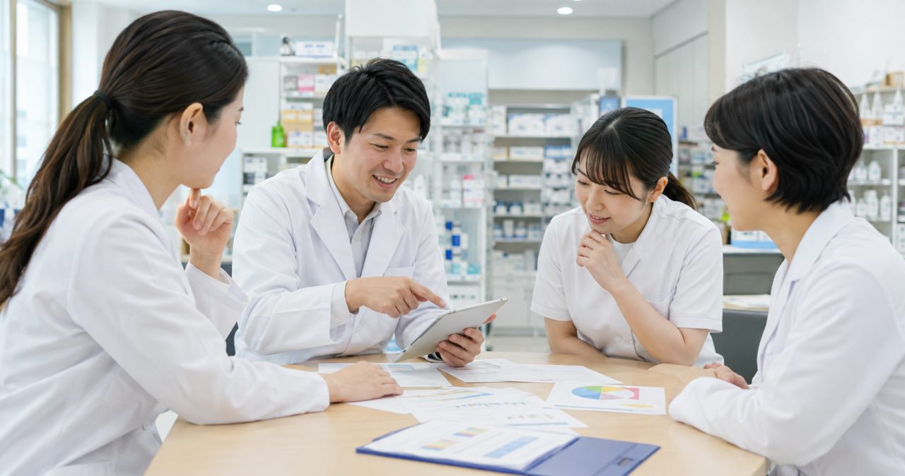 患者アンケートを職場改善に生かす薬局の特徴を解説します。について確認する薬剤師のイメージ