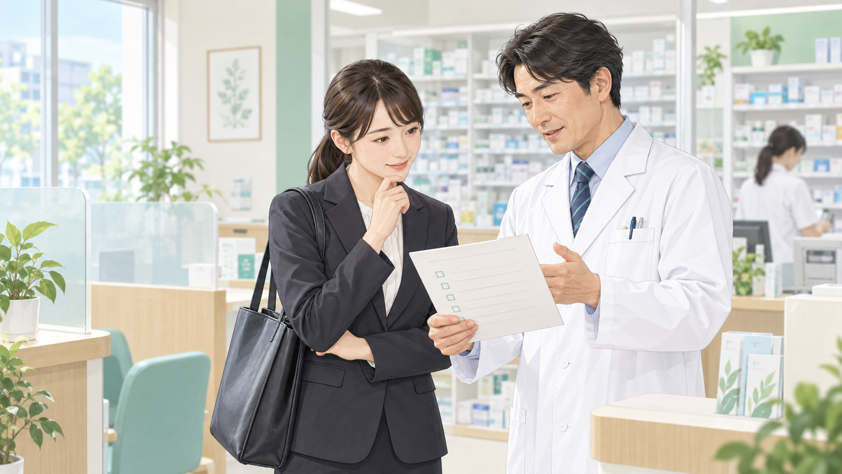 薬局の人員体制について確認する転職希望者と薬剤師