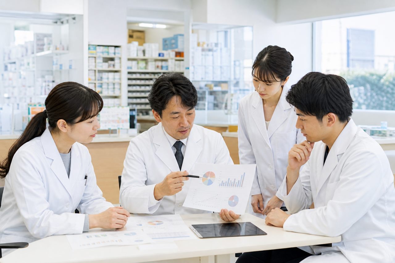 患者待ち時間の改善に取り組む薬局のデータ活用と人員配置を解説します。について確認する薬剤師のイメージ