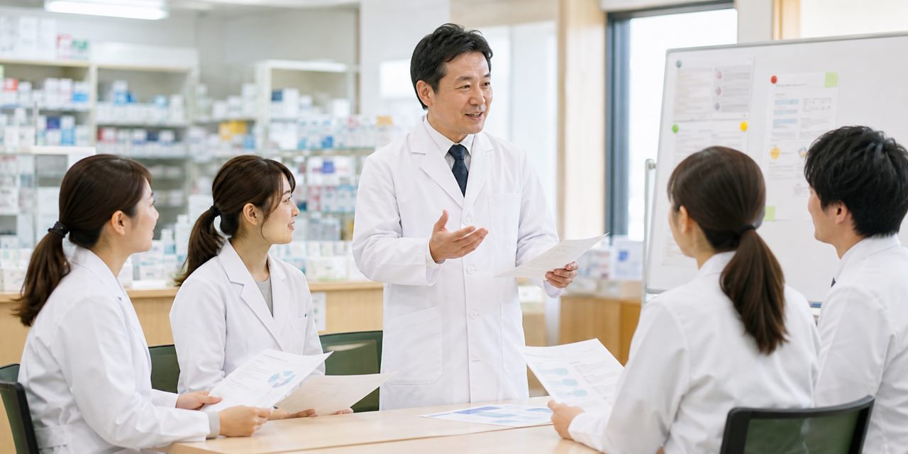 職場の相談体制について確認する薬剤師のイメージ