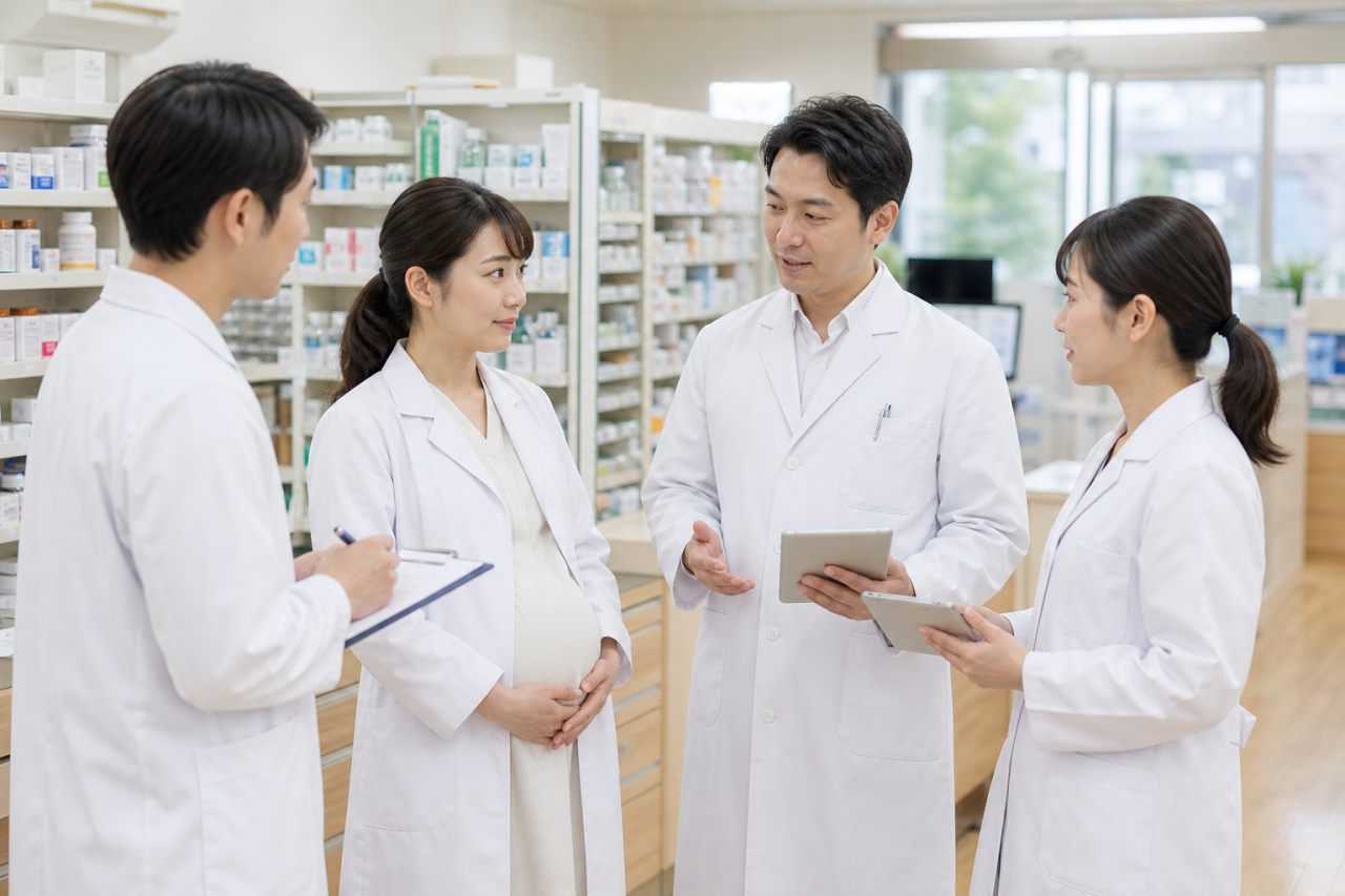 妊娠中の薬剤師が働き続けるための業務配慮や制度の確認点を解説します。について確認する薬剤師のイメージ